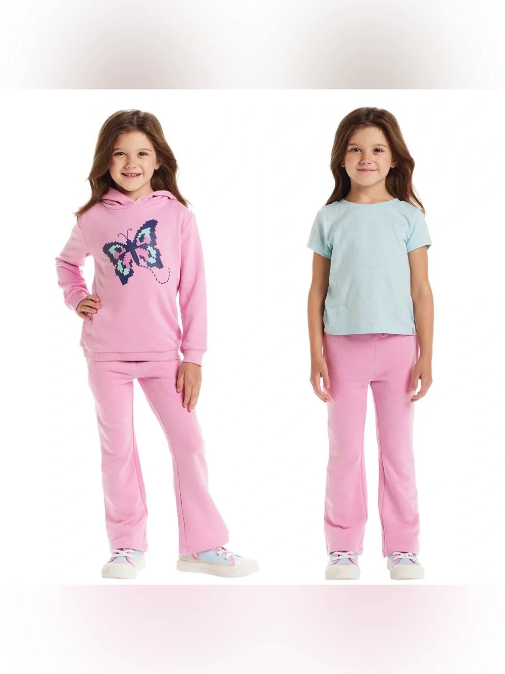 Andy & Evan Pink Butterfly Hooded and Tee Set （3-piece）